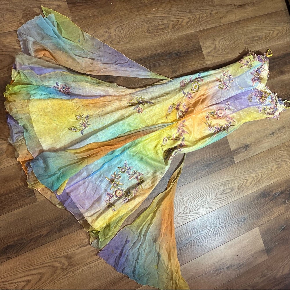 Vintage 100% Silk Dress Vintage Cache Rainbow Dress Prom Vintage Beaded Dress - Picture 14 of 17